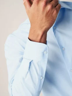 Next Regular Fit Easy Care Long Sleeve Single Cuff Smart Shirts 2 Pack White/Blue Outlet