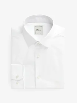 Next Regular Fit Easy Care Long Sleeve Single Cuff Smart Shirts 2 Pack White/Blue Outlet