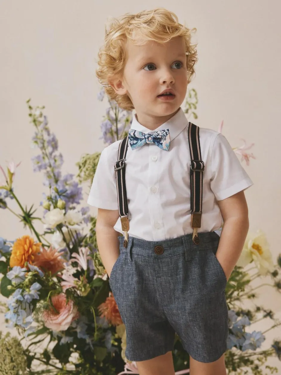 Next Shirt Shorts Braces & Bow Tie Set (3mths-9yrs) White/Blue Clearance