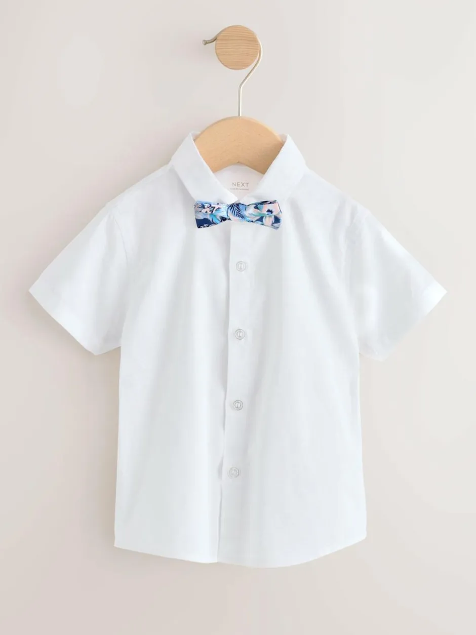 Next Shirt Shorts Braces & Bow Tie Set (3mths-9yrs) White/Blue Clearance