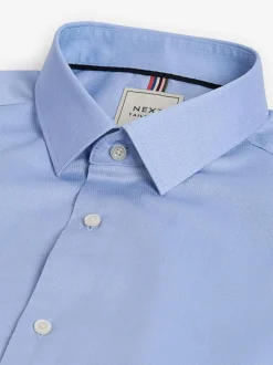 Next Slim Fit Easy Care Textured Single Cuff Smart Shirts 3 Pack White/Blue New
