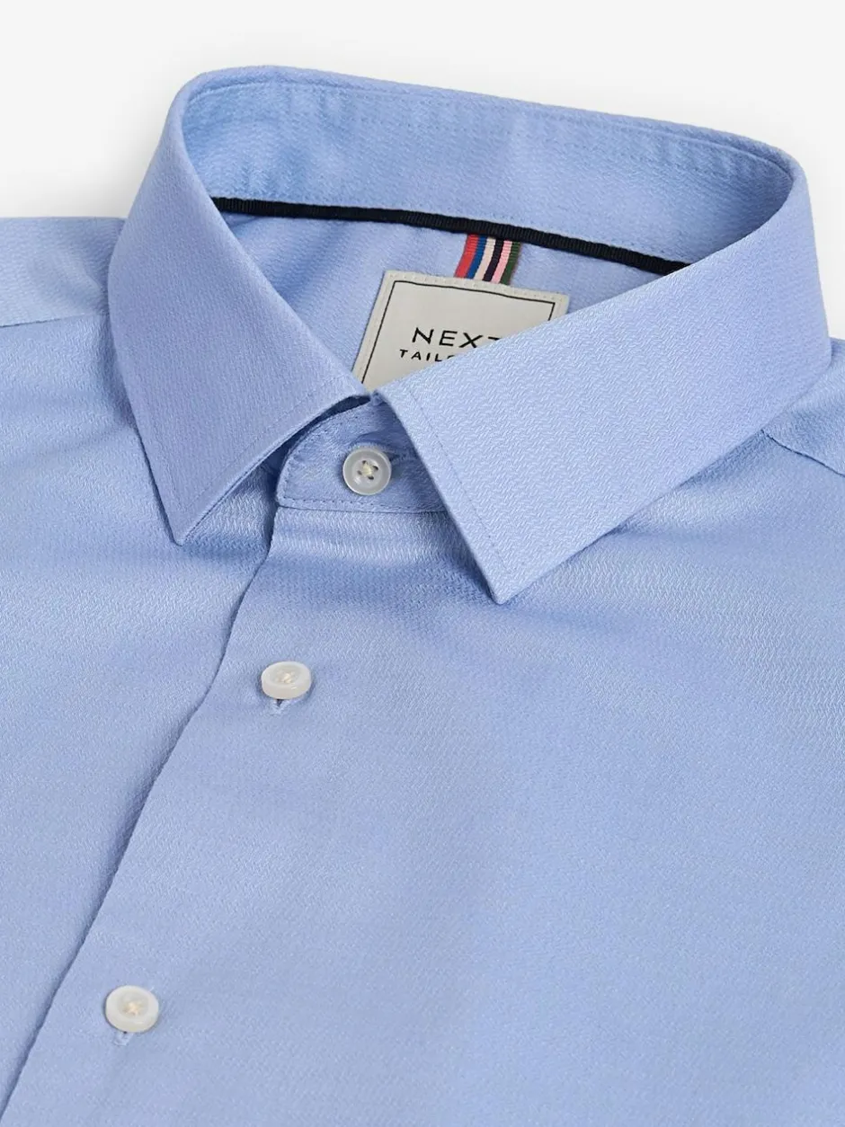 Next Slim Fit Easy Care Textured Single Cuff Smart Shirts 3 Pack White/Blue New