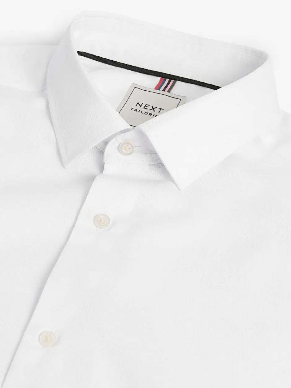 Next Slim Fit Easy Care Textured Single Cuff Smart Shirts 3 Pack White/Blue New