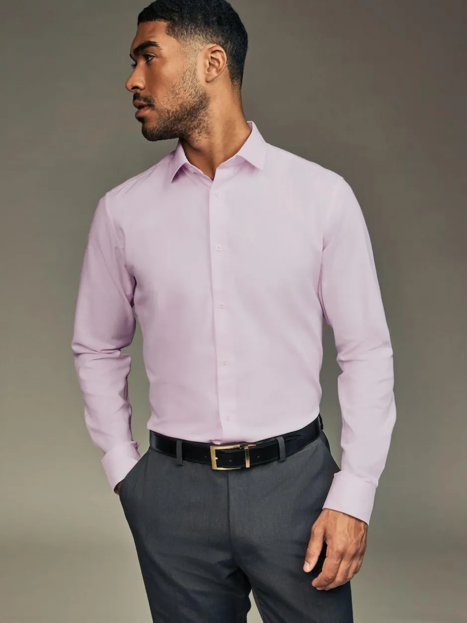 Next Slim Fit Easy Care Textured Single Cuff Smart Shirts 3 Pack White/Blue New