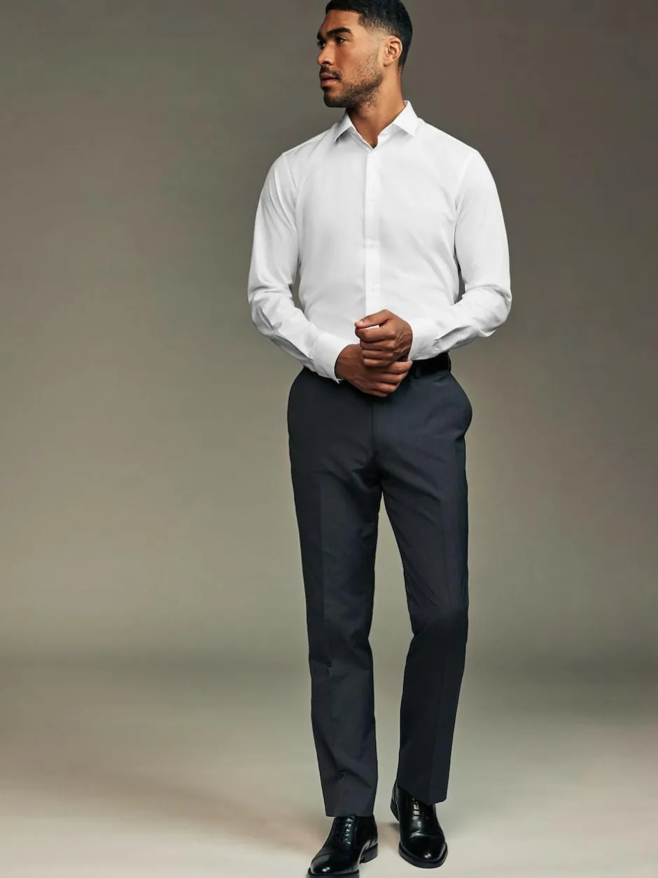 Next Slim Fit Easy Care Textured Single Cuff Smart Shirts 3 Pack White/Blue New