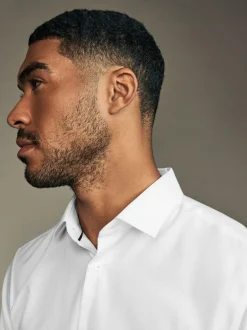 Next Slim Fit Easy Care Textured Single Cuff Smart Shirts 3 Pack White/Blue New