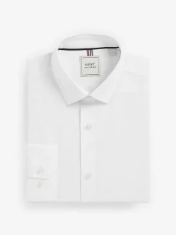 Next Slim Fit Easy Care Textured Single Cuff Smart Shirts 3 Pack White/Blue New
