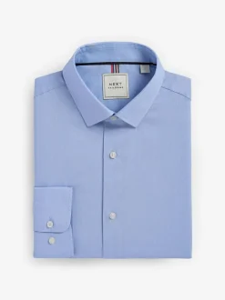 Next Slim Fit Easy Care Textured Single Cuff Smart Shirts 3 Pack White/Blue New