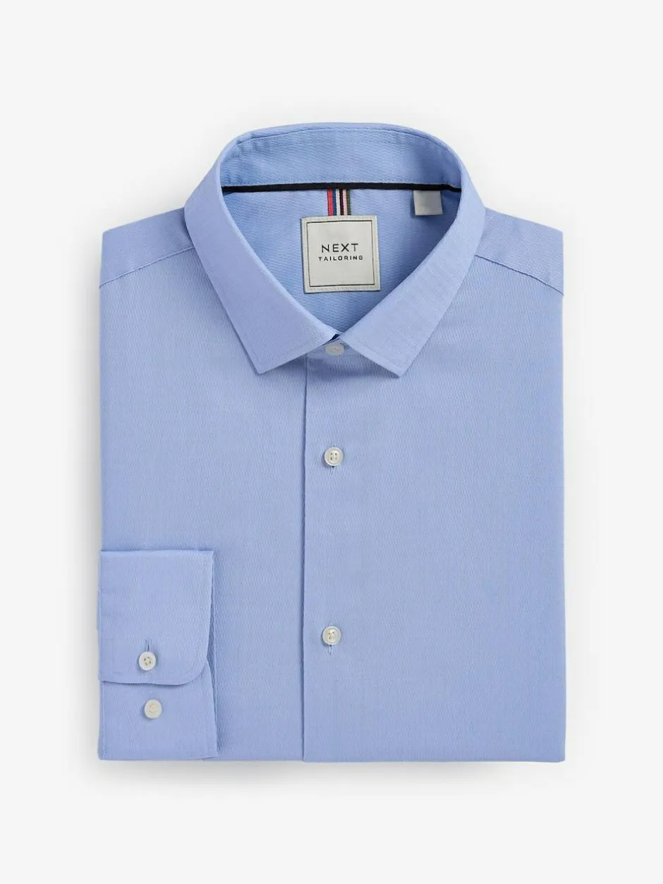 Next Slim Fit Easy Care Textured Single Cuff Smart Shirts 3 Pack White/Blue New