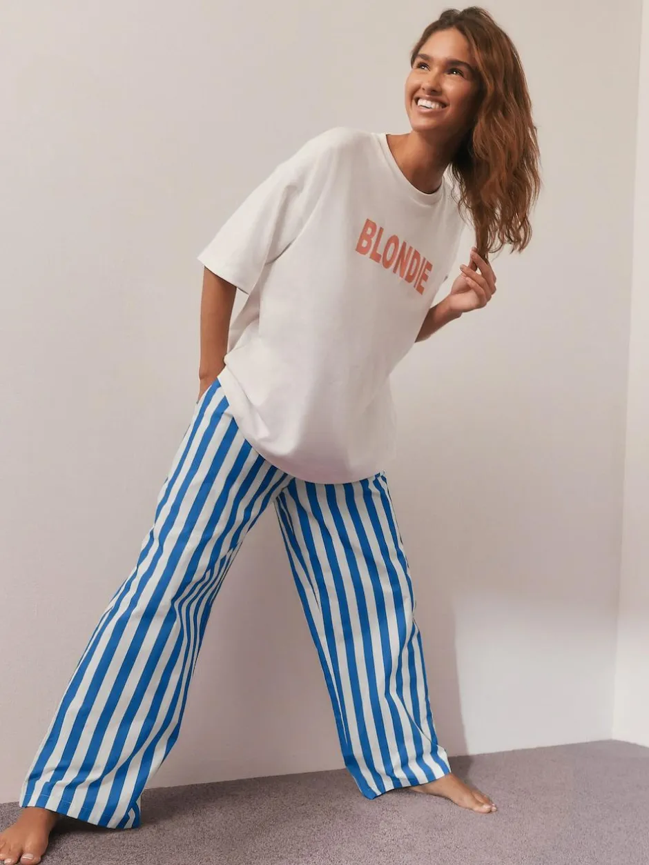Next White/Blue Stripe Blondie Short Sleeve Pyjamas New