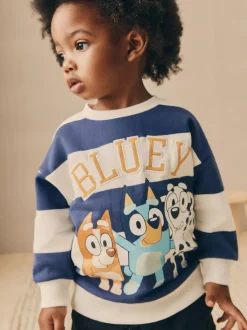 Next White/Blue Stripe Bluey Crew Neck Cotton Sweatshirt (12mths-8yrs) Best