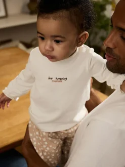 Next White/Brown Baby Long Sleeve Top and Trousers Set 2 Piece (0mths-2yrs) Online