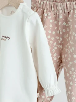 Next White/Brown Baby Long Sleeve Top and Trousers Set 2 Piece (0mths-2yrs) Online