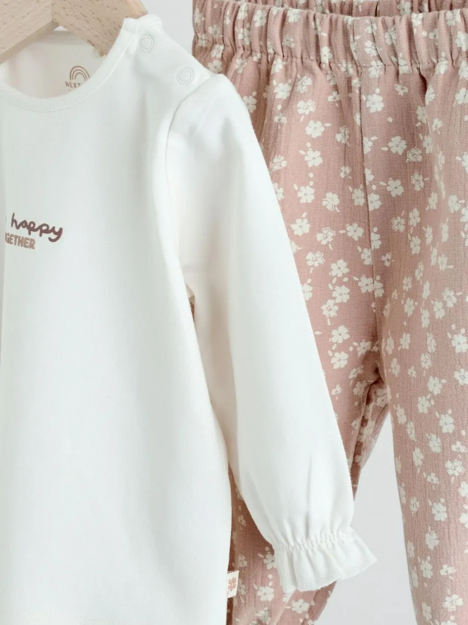 Next White/Brown Baby Long Sleeve Top and Trousers Set 2 Piece (0mths-2yrs) Online