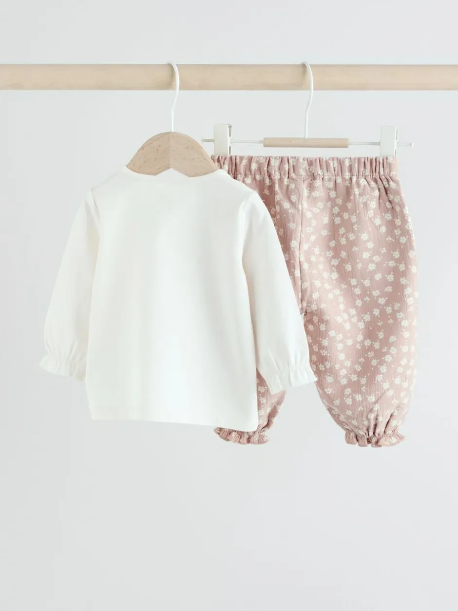 Next White/Brown Baby Long Sleeve Top and Trousers Set 2 Piece (0mths-2yrs) Online