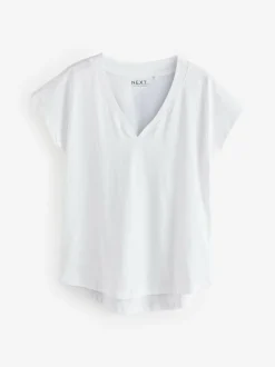 Next White/Grey/Khaki/Rust/Brown V-Neck Cap Sleeve 100% Cotton T-Shirts 5 Pack Outlet
