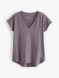 Next White/Grey/Khaki/Rust/Brown V-Neck Cap Sleeve 100% Cotton T-Shirts 5 Pack Outlet