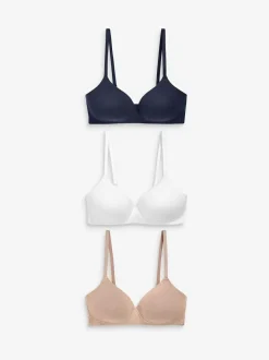 Next Pad Non Wire Cotton Blend Ultimate Comfort Bras 3 Pack White/Navy Blue/Pink