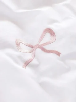 Next Bow Embroidered Duvet Cover and Pillowcase Set White/Pink Hot