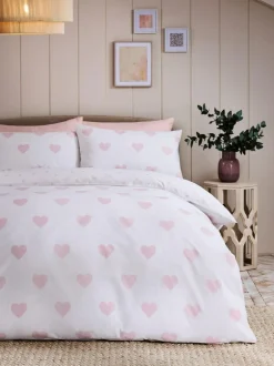 Next Heart Reversible Duvet Cover and Pillowcase Set White/Pink Sale