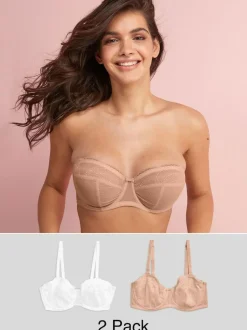 Next DD+ Non Pad Strapless Bras 2 Pack White/Praline Nude Outlet