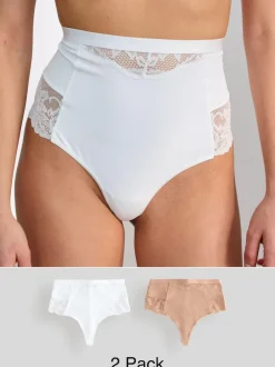 Next Tummy Control Light Shaping High Waist Thongs 2 Pack White/Praline Nude Discount