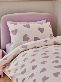 Next Printed Bedding Duvet Cover and Pillowcase Set White/Purple Hearts New