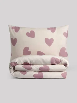 Next Printed Bedding Duvet Cover and Pillowcase Set White/Purple Hearts New