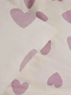 Next Printed Bedding Duvet Cover and Pillowcase Set White/Purple Hearts New