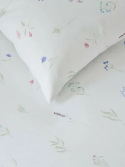 Next White/Sage Green Floral 100% Cotton Fitted Sheet and Pillowcase Set Outlet