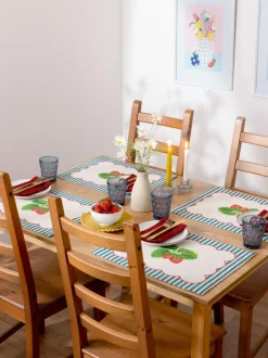 Wylder Blue Strawberry Stripes 46x36cm Table Placemats Set Of 4 Discount