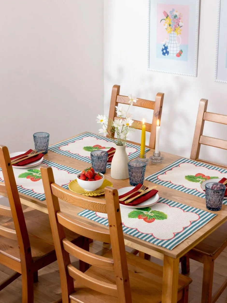 Wylder Blue Strawberry Stripes 46x36cm Table Placemats Set Of 4 Discount