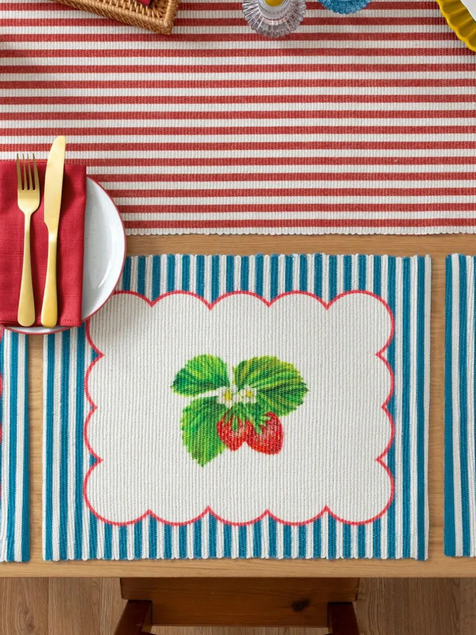 Wylder Blue Strawberry Stripes 46x36cm Table Placemats Set Of 4 Discount
