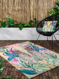 Wylder Gold Kali Leopards Tropical Outdoor/Indoor Washable Rug Discount