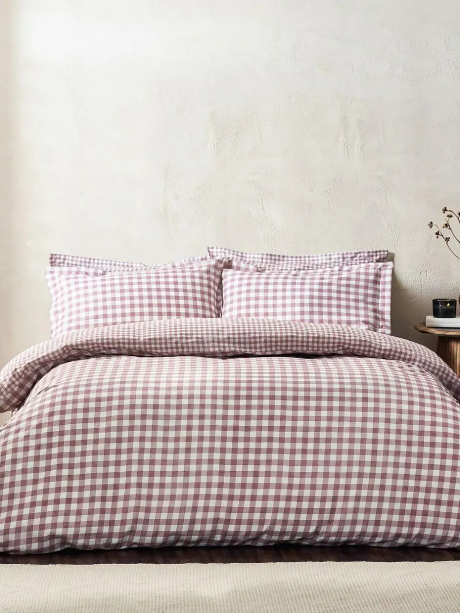 Yard Barton Check Cotton Duvet Cover and Pillowcase Set Berry Discount