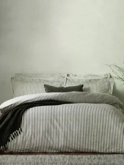 Yard Black Hebden Striped 100% Cotton Duvet Cover and Pillowcase Set Hot