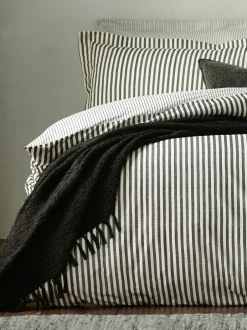 Yard Black Hebden Striped 100% Cotton Duvet Cover and Pillowcase Set Hot