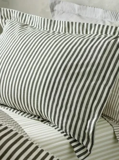 Yard Black Hebden Striped 100% Cotton Duvet Cover and Pillowcase Set Hot