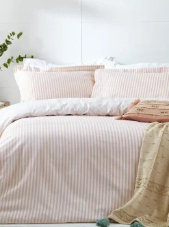 Yard Blush Pink Hebden Striped 100% Cotton Duvet Cover and Pillowcase Set