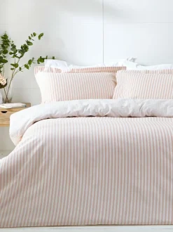 Yard Blush Pink Hebden Striped 100% Cotton Duvet Cover and Pillowcase Set