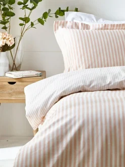 Yard Blush Pink Hebden Striped 100% Cotton Duvet Cover and Pillowcase Set