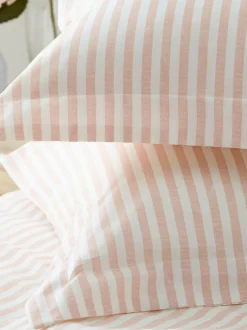 Yard Blush Pink Hebden Striped 100% Cotton Duvet Cover and Pillowcase Set