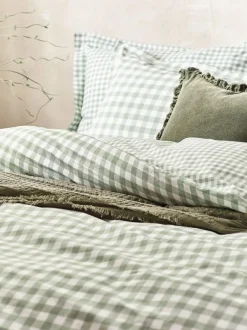 Yard Barton Check Cotton Duvet Cover and Pillowcase Set Green