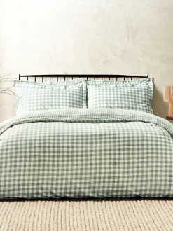 Yard Barton Check Cotton Duvet Cover and Pillowcase Set Green