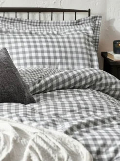 Yard Barton Check Cotton Duvet Cover and Pillowcase Set Grey Online