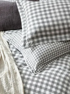 Yard Barton Check Cotton Duvet Cover and Pillowcase Set Grey Online