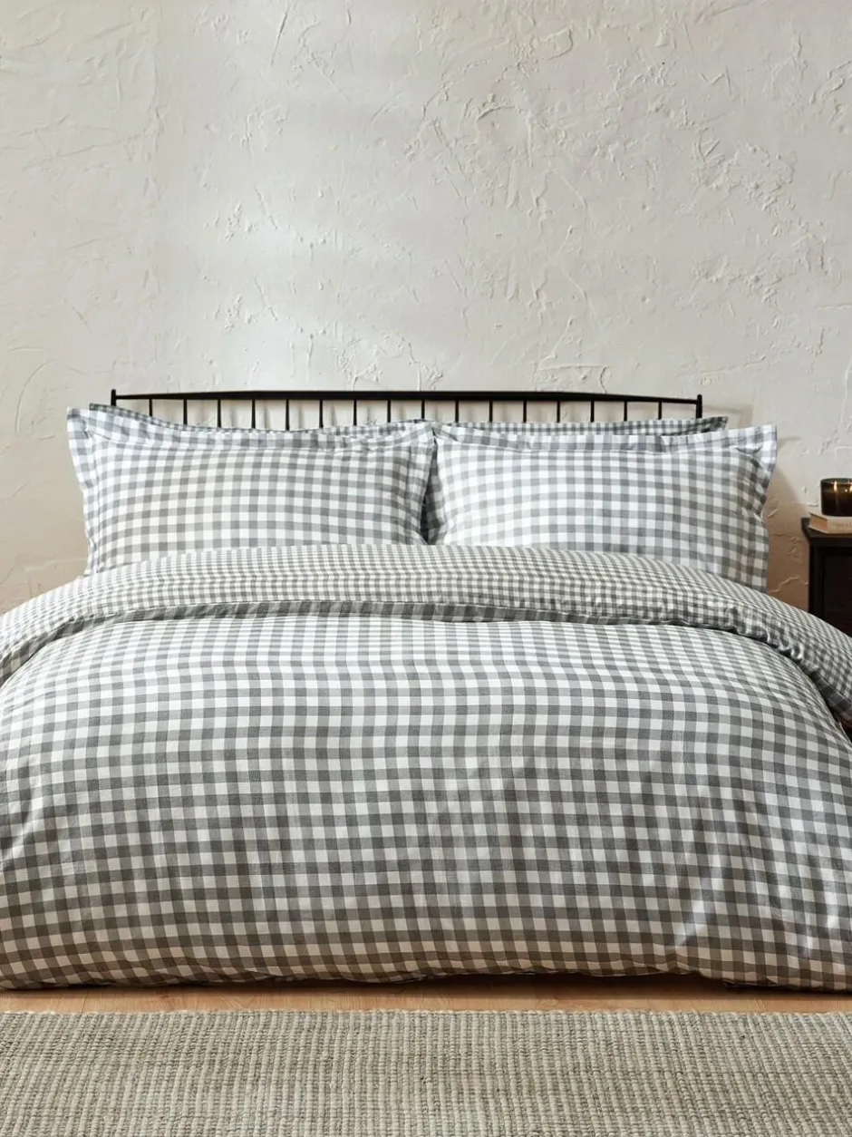 Yard Barton Check Cotton Duvet Cover and Pillowcase Set Grey Online