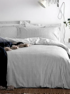 Yard Grey Hebden Striped 100% Cotton Duvet Cover and Pillowcase Set Hot