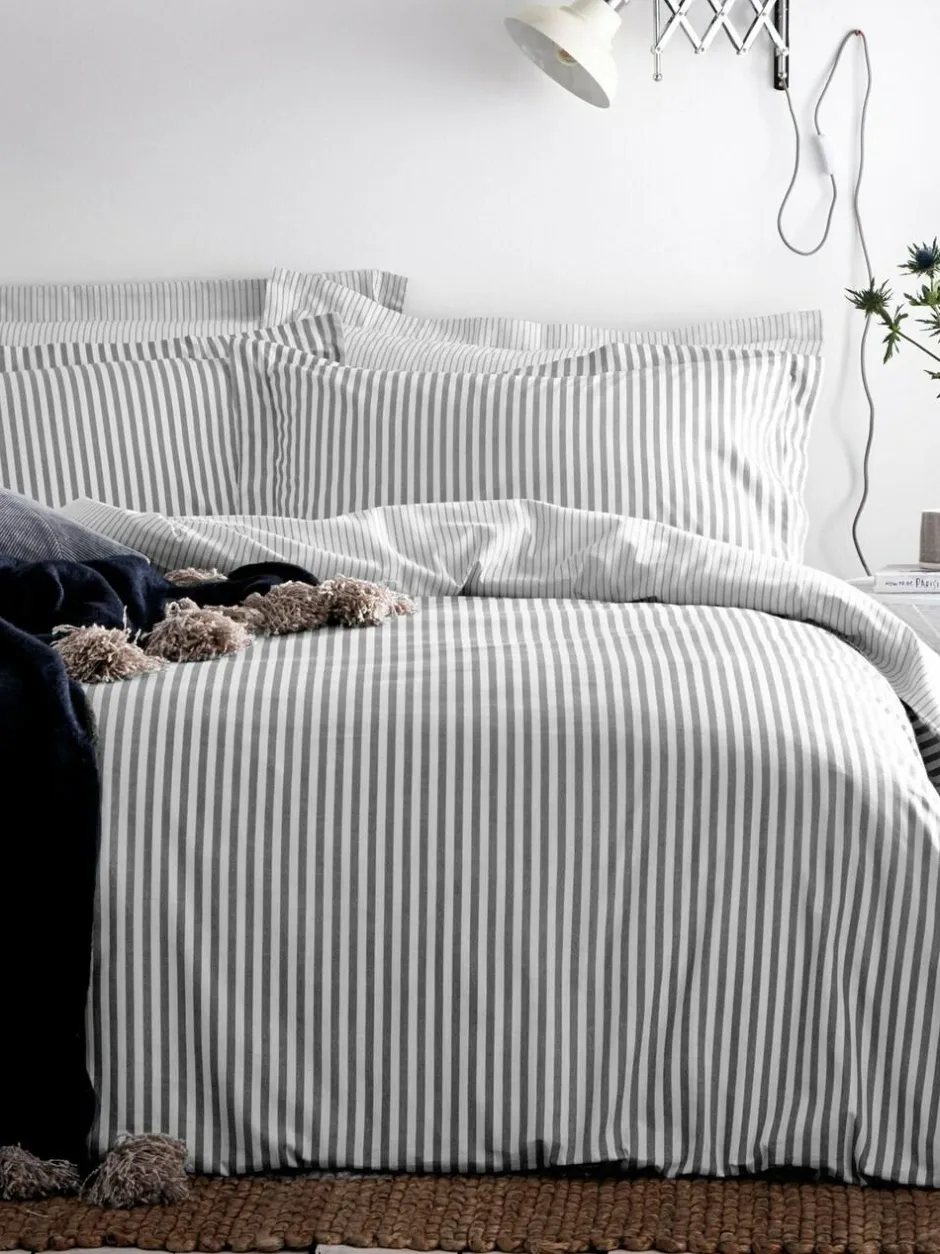 Yard Grey Hebden Striped 100% Cotton Duvet Cover and Pillowcase Set Hot