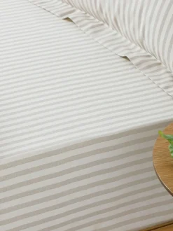 Yard Natural Beige Hebden Narrow Stripe Cotton Fitted Sheet Hot